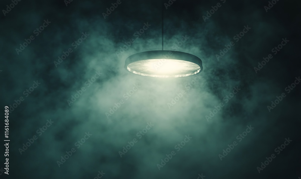 Aufkleber a circular light source illuminates a foggy atmosphere, creating a mysterious ambiance.