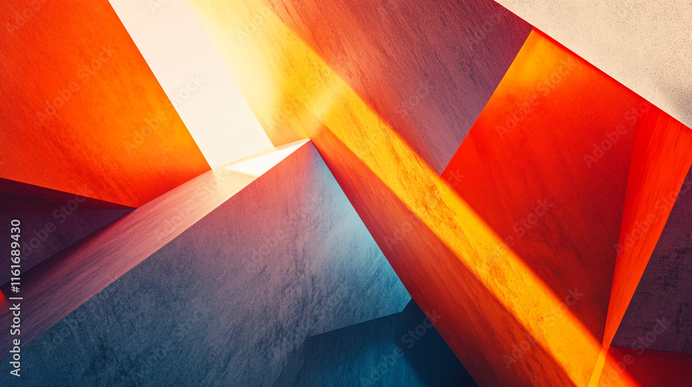Poster abstract geometric composition featuring vibrant colors and dynamic shapes in a modern design