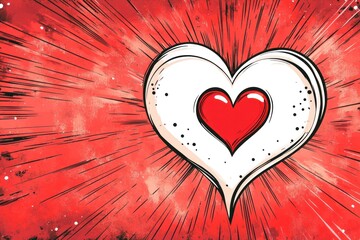 Outrageous Valentine's Heart with Dynamic Red Background and Bold Cartoon Style for Romantic Celebrations and Creative Projects