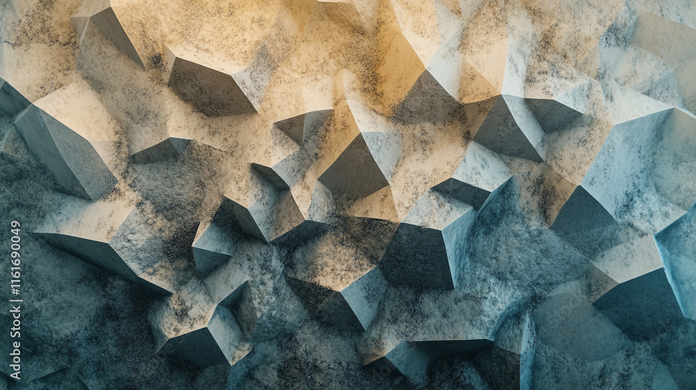 Poster Geometric abstract design featuring textured surfaces with varying shades and angular forms