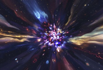 Naklejka premium Cosmic Explosion: A Vibrant, Abstract Nebula in Dynamic Motion