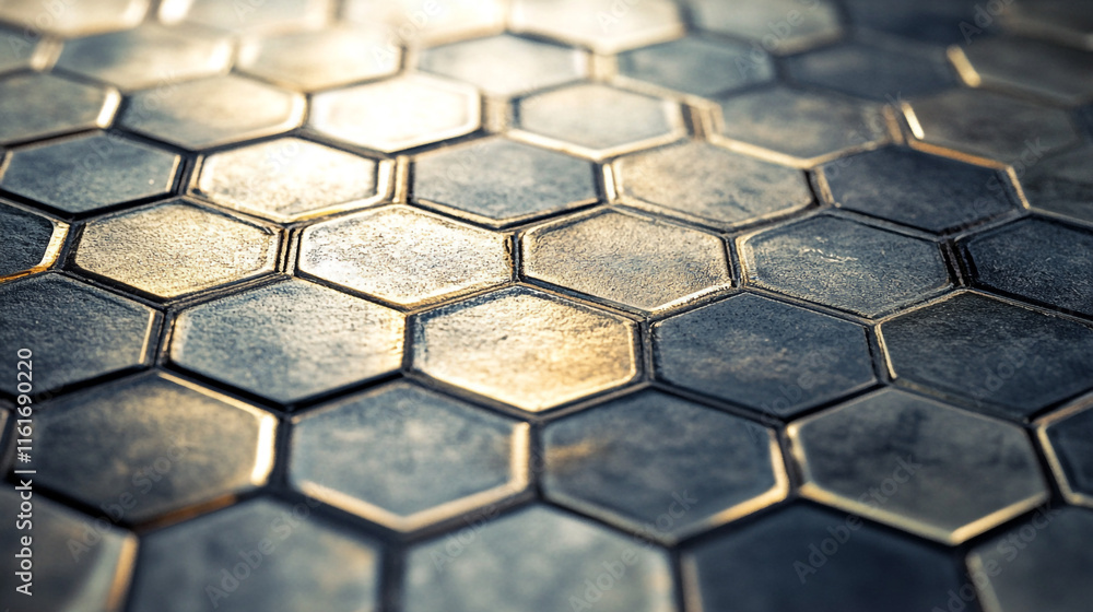 Poster hexagonal patterned tiles create an elegant modern floor design with reflective surface
