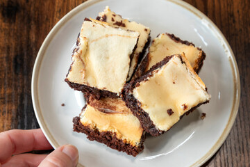 pieces of cake on plate, top view, home made