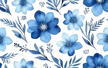 Watercolor Blue Floral Pattern Seamless Design