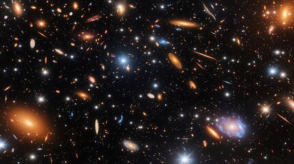 A cosmic void filled with energy streams and distant galaxies in motion.