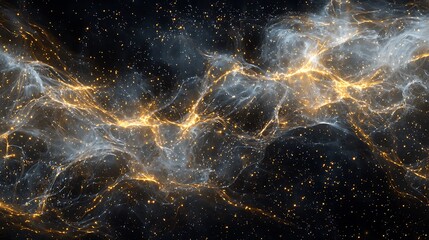 A cosmic void filled with radiant energy streams and glowing cosmic dust particles.