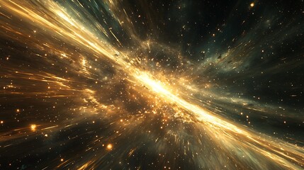 A cosmic void filled with radiant energy streams and glowing cosmic dust particles.