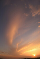 Fototapeta premium Panorama of dramatic sunset sky with setting sun, minimalism, with white tones