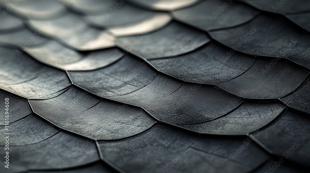 Poster textured black scales create a striking visual pattern on a surface