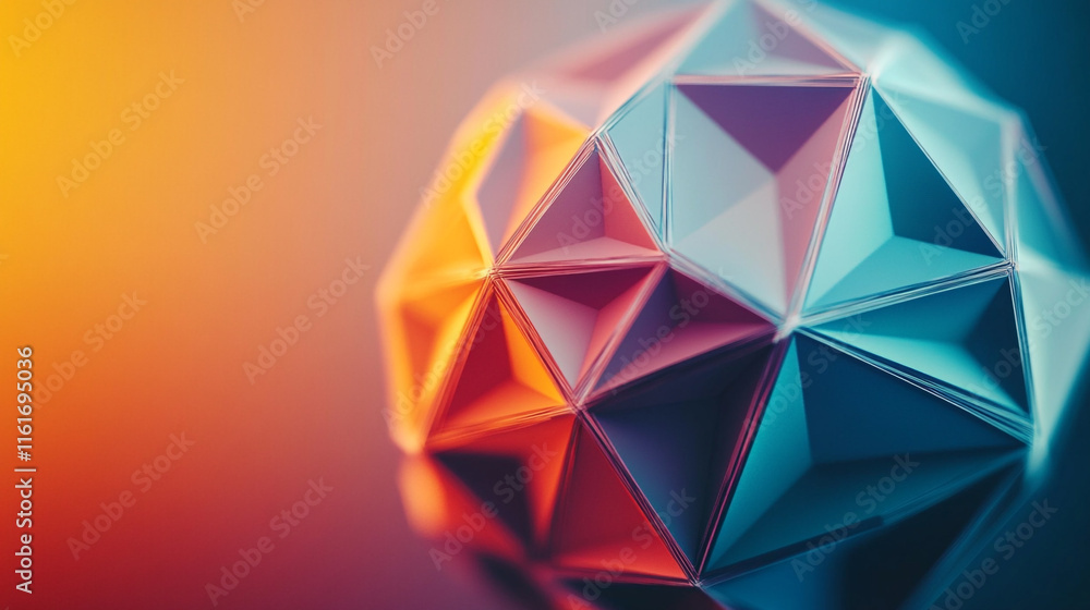 Poster creative geometric design featuring colorful triangular facets on a smooth surface