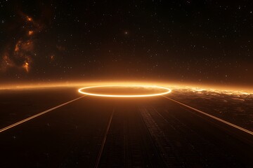 A dark, endless space with a glowing ring expanding outward.