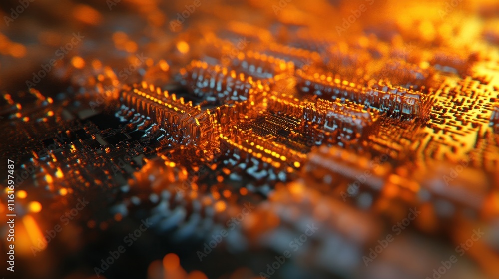 Poster a close-up of a microchip showcasing intricate nanostructures, highlighting breakthroughs in miniatu