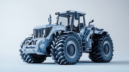 A detailed 3D model of a modern agricultural tractor showcasing its design.