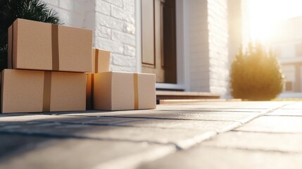A Pile of Cardboard Boxes on the Ground Surrounded by Urban Environment Capturing the Essence of Delivery and Everyday Life in a Busy City Setting