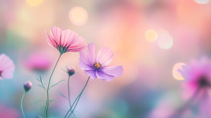 Fototapeta premium Colorful flowers blooming in a dreamy garden during twilight hours
