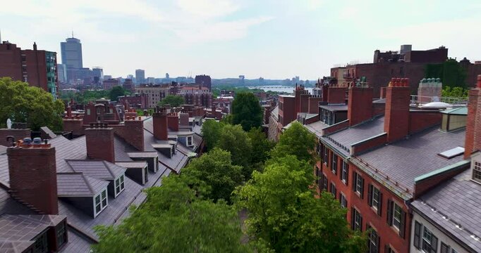 Aerial View of Beacon Hill Toward the Charles River in Boston, MA
