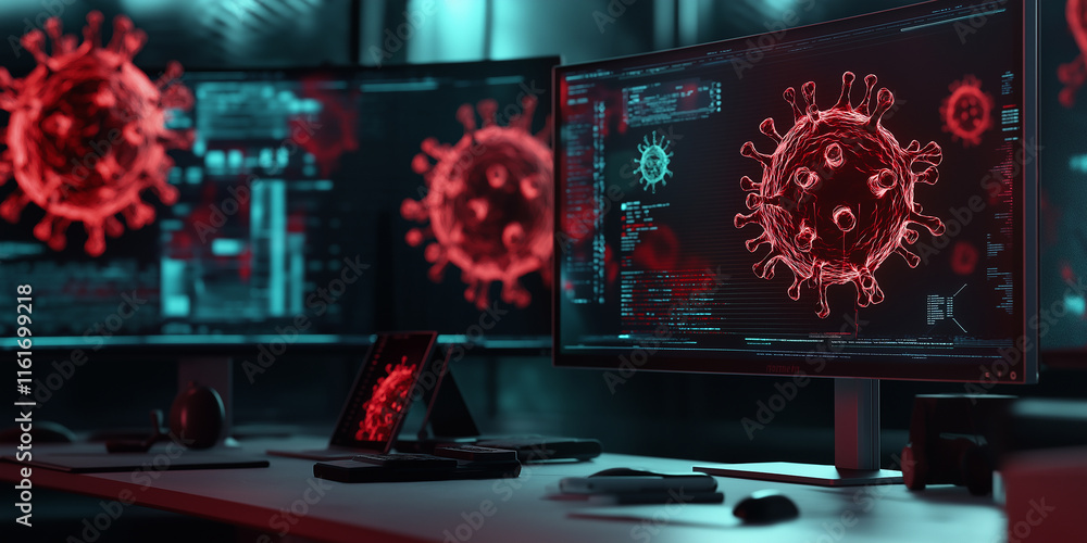 Aufkleber Scientists analyzing coronavirus data on computer screens in laboratory setting