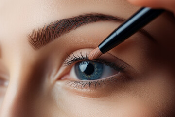A woman is getting her eyebrows done with a brush