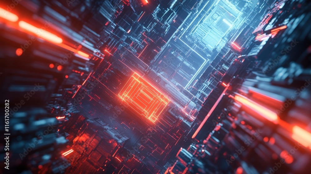 Poster a dynamic hexagonal tech background with vivid lighting effects, showcasing sci-fi-inspired design e