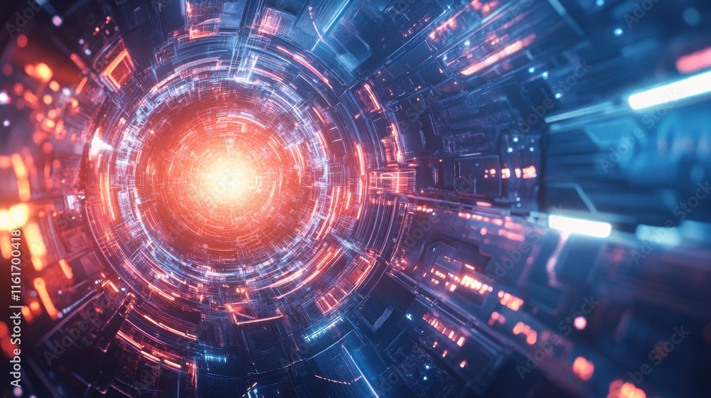 Poster a dynamic hexagonal tech background with vivid lighting effects, showcasing sci-fi-inspired design e