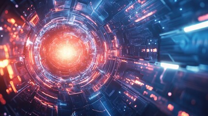 Obraz premium A dynamic hexagonal tech background with vivid lighting effects, showcasing sci-fi-inspired design elements.
