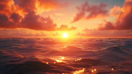 Obraz premium Breathtaking sunrise over the sea, filling the sky with vibrant colors and illuminating the horizon