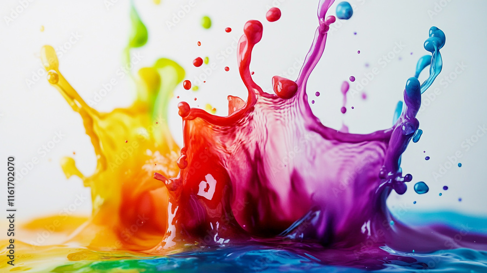 Poster colorful splashes create a vibrant display of liquid art in a creative setting