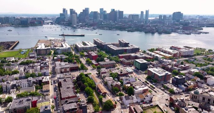 Aerial View of East Boston with Downtown Boston Skyline in the Background