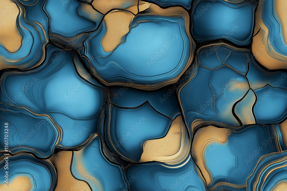 Poster blue and gold abstract pattern creating a stunning visual effect