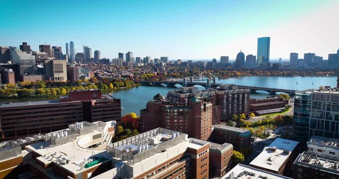 Boston Skyline View From Cambridge During The Fall