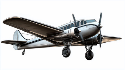 Vintage airplane flying on white background