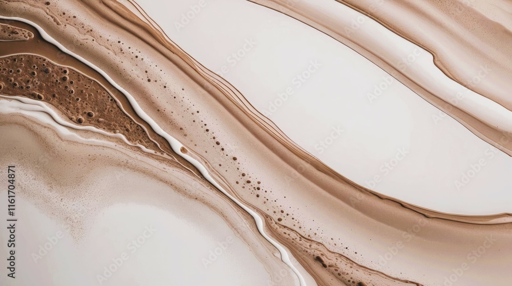 Poster abstract fluid art with mocha mousse color trend for 2025 design, featuring smooth flowing lines and