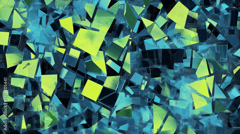 Aufkleber Abstract geometric shapes creating dynamic visual effect with green and blue tones