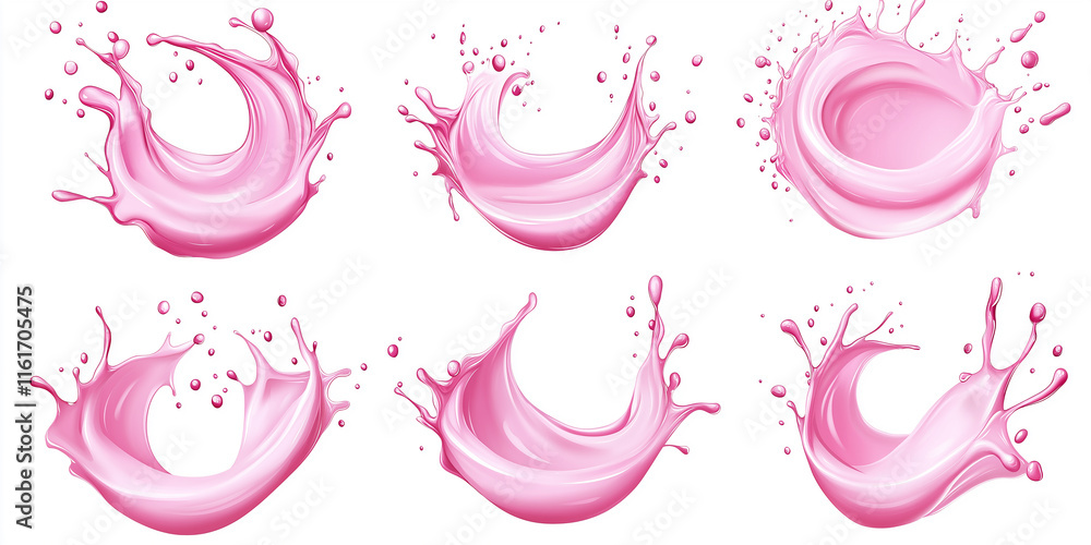 Poster pink liquid splashing and forming dynamic shapes