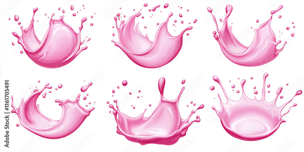 Poster pink liquid splashing and making different shapes