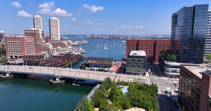 Aerial View of Seaport Boulevard with Boston Harbor in the Background