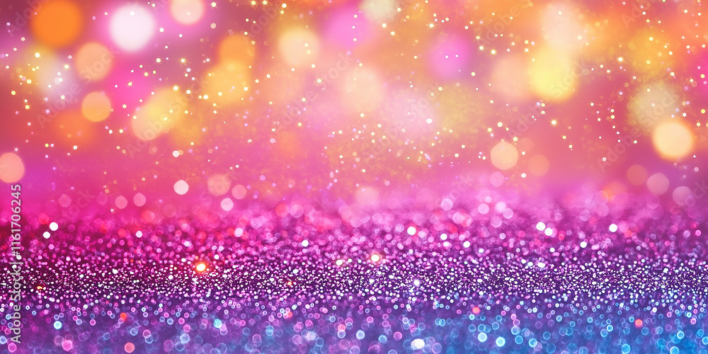 Poster blurred pink and orange bokeh lights creating festive glittering background