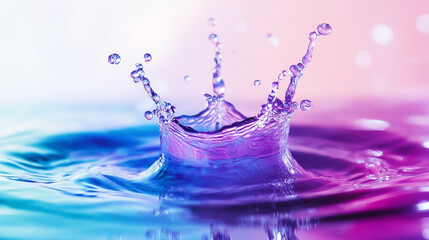 Colorful water splash creates vibrant ripples and reflections in soft lighting