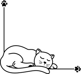 Hand-drawn cute cat cartoon corner border frame illustration