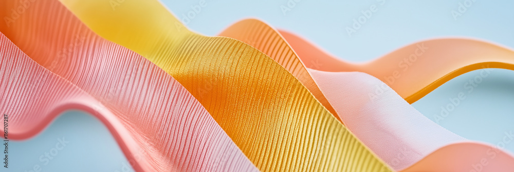 Poster abstract pastel colored wavy shape with stripes texture flowing on light blue background