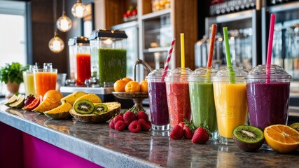 Colorful Smoothie Bar Represents Healthy Lifestyle Choice