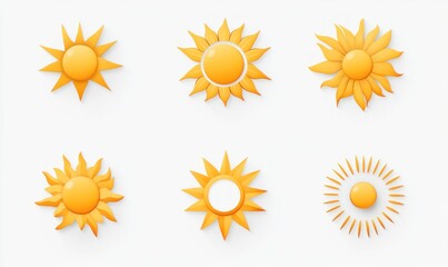 Six variations of yellow sun icons.