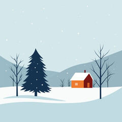 Winter Cabin in Snowy Landscape