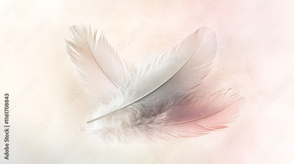 Poster soft white feathers gently resting on a pastel background creating a serene atmosphere