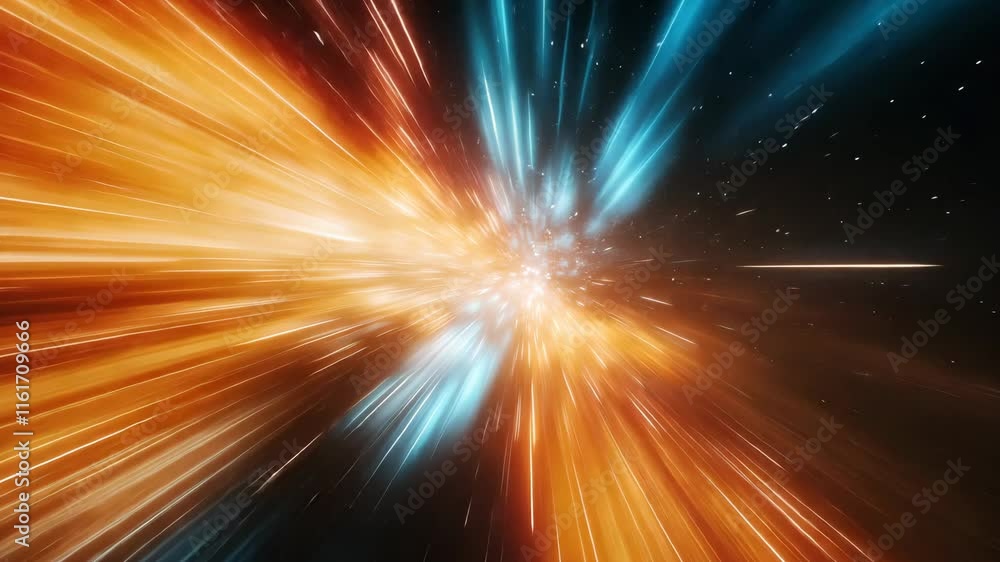 Poster vibrant cosmic explosion with dynamic light streams and starry background effects