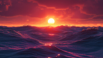 Stunning view of a beautiful sunrise rising over the sea, illuminating the peaceful horizon