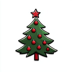 Colorful Cartoon Christmas Tree with Ornaments and Star on Top for Festive Celebrations and Holiday Decorations, Perfect for Greeting Cards and Winter Artwork