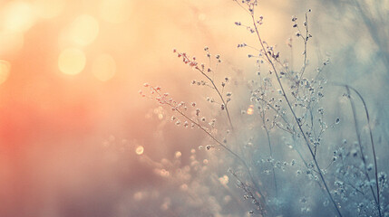 Obraz premium Soft sunlight illuminates delicate flowers in a serene morning landscape