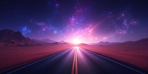 Cosmic Highway  Desert Road to Starry Night Sky