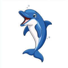 Playful Cartoon Dolphin Jumping Joyfully Through the Water with Bubbles and a Bright Smile, Representing Fun and Happiness in Marine Life
